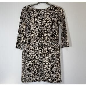Jude Connally Shift Dress Size XS Animal Leopard Print Pockets 3/4 Sleeves Short